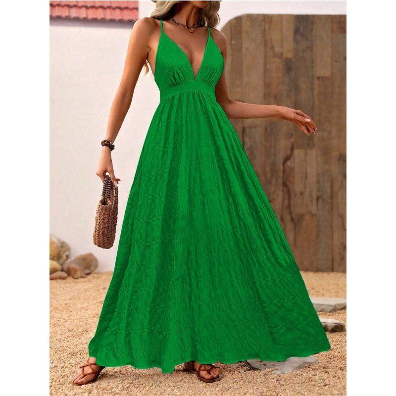 

Summer Women Slip Dress Ladies Skirt Solid Sling Lace-up Backless Women s Dress Green XL