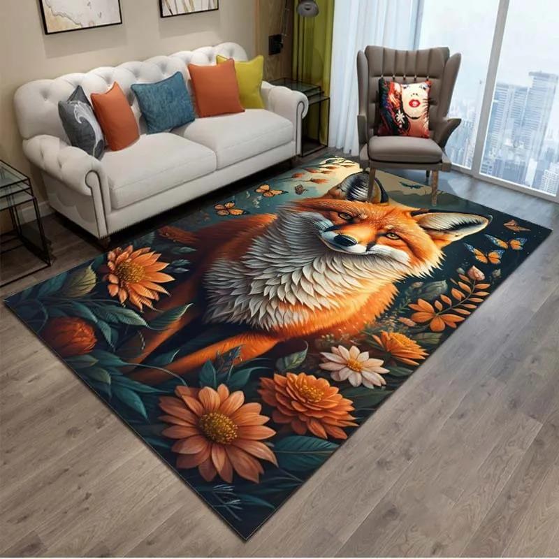 Cartoon Animals Colour Fox  3D Print Rug Carpets for Living Room Home Decor Carpet Children Bedroom Play Soft Non-slip Large Mat