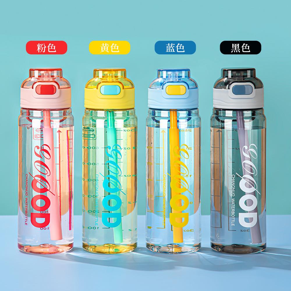 Water bottle large capacity with scale outdoor portable plastic cup student portable plastic sports water cup flip straw water cup