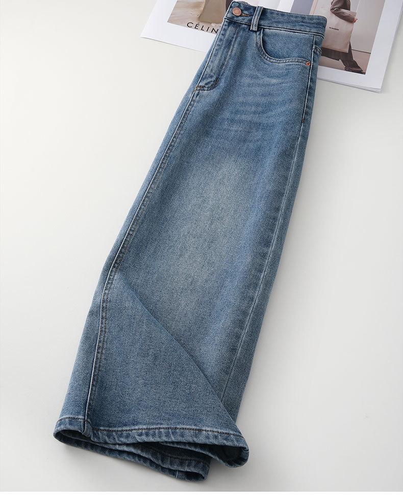 Women's High-Waisted A-Line Denim Midi Skirt with Retro Slit - Spring/Autumn 2026 Collection