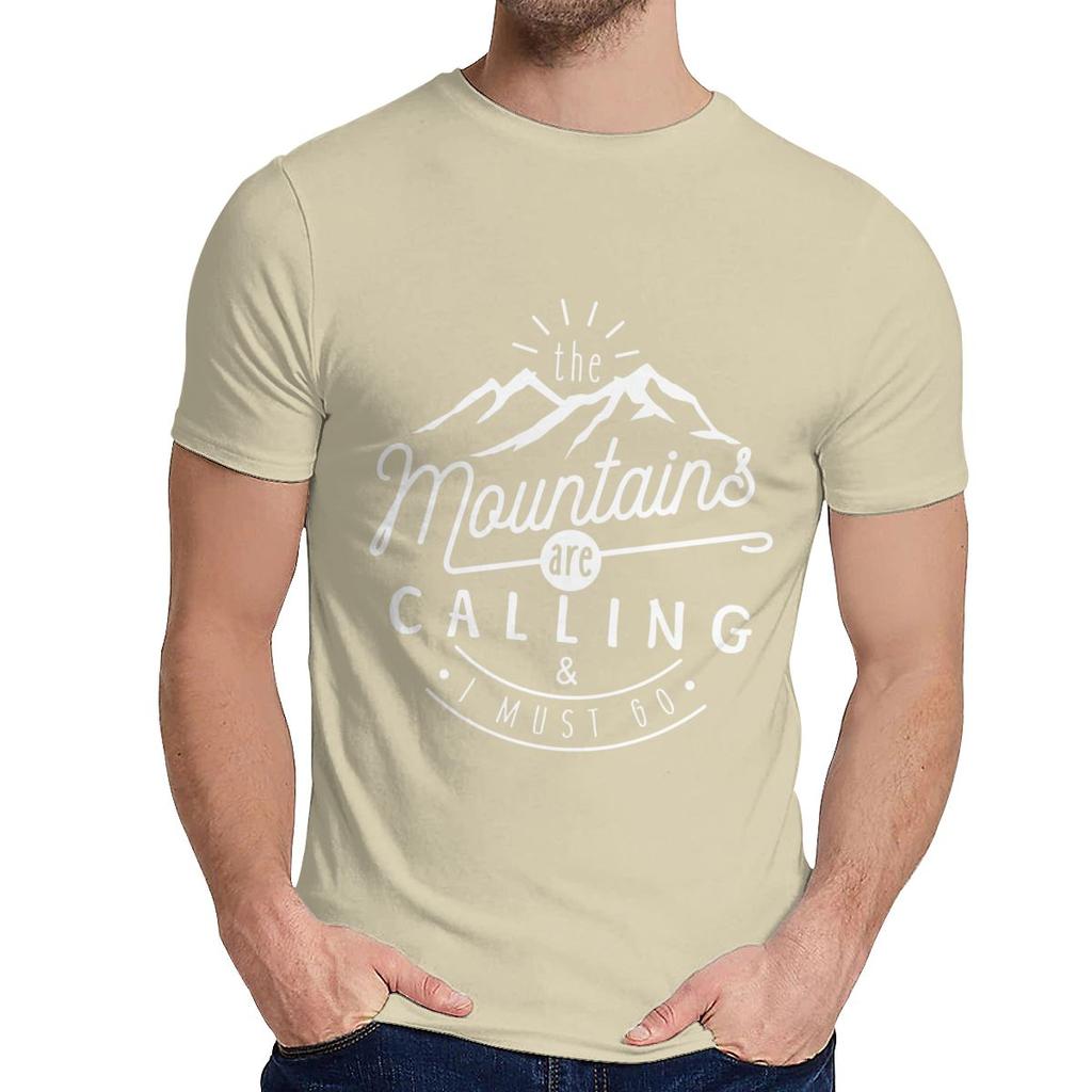Unisex Tee Shirt The Mountains Are Calling And I Must Go Hiking Climbing Quality Cotton Casual