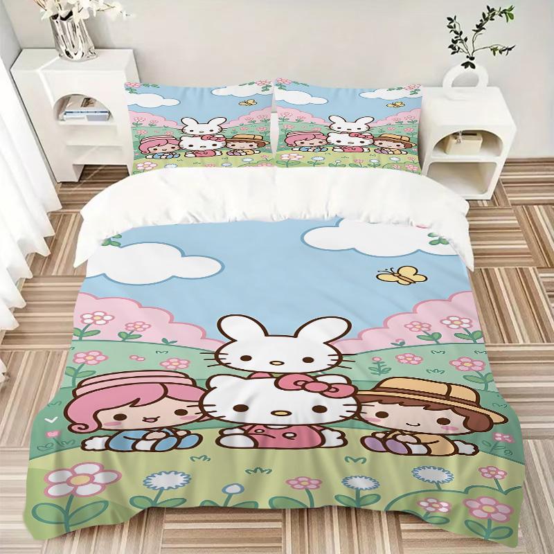 Hello Kitty Garden Print 3Pcs Bedding Setduvet Cover With 2 Bedropillowcase Home Birthday Gift