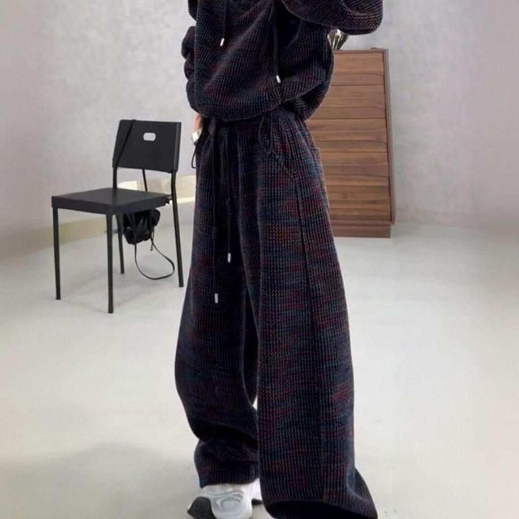Plus Size Women's Color Block Hoodie & Wide Leg Pants Set for Spring/Autumn