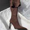 New High Heels Women'S High Boots Designer Suede Shoes Fashion Dress Pumps New Winter Boots Knee High Chelsea Botas Femme