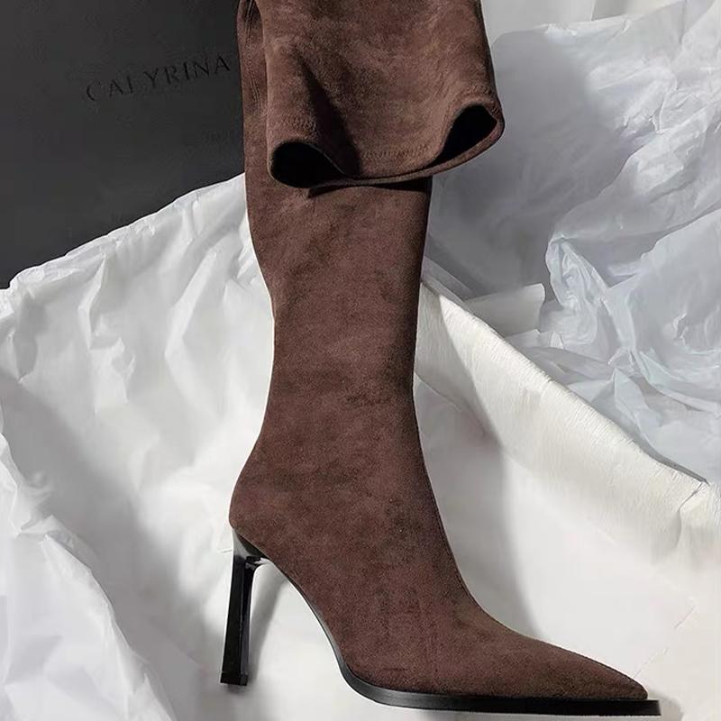 New High Heels Women'S High Boots Designer Suede Shoes Fashion Dress Pumps New Winter Boots Knee High Chelsea Botas Femme