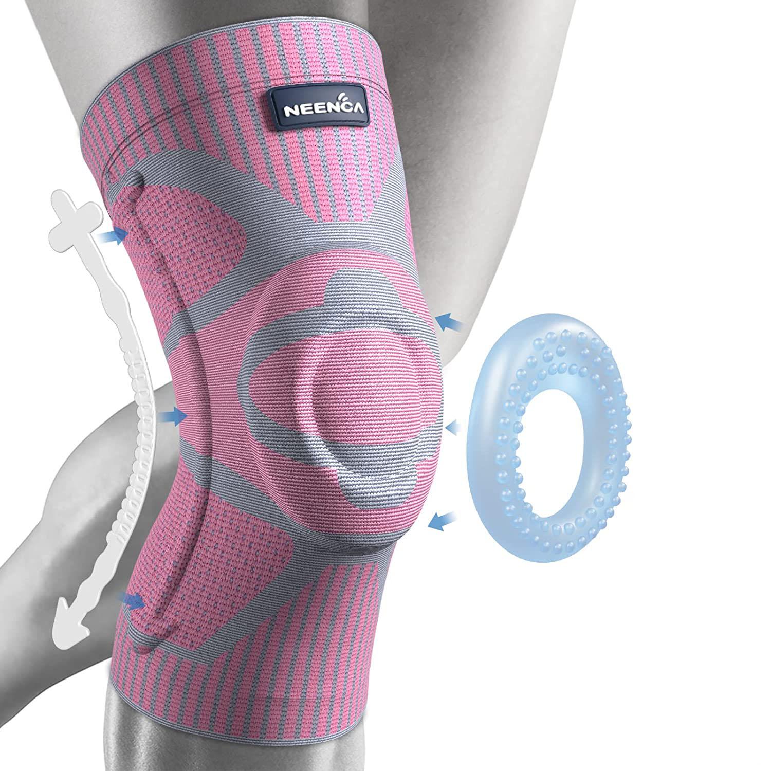 Neenca Kniebrace Ondersteuning met Zijstabilisatoren Patella Gel Knie Compressiekous Geschikt Voor Kniepijn Meniscus Scheur Letsel Herstel S roze