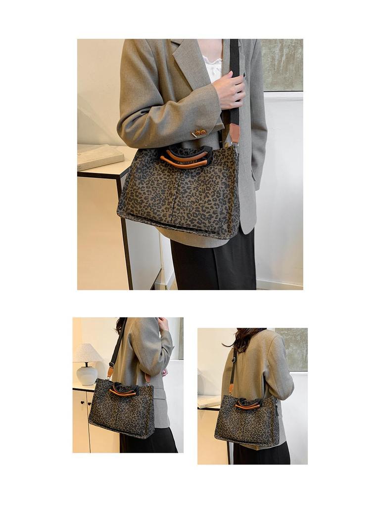 Women's High-End Leopard Print Canvas Tote Bag - Autumn/Winter Fashion, Large Capacity, Casual Crossbody & Shoulder Bag