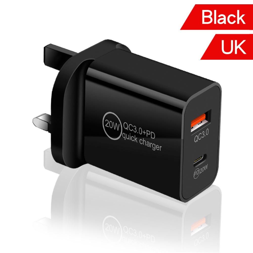 

Зарядное устройство Fonken USB 20 Вт PD Type C QC3.0 Адаптер UK Plug Быстрая зарядка для телефона Дорожное настенное быстрое зарядное устройство чёрный