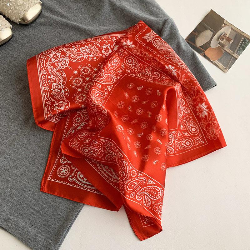 French retro printed silk scarf women's summer thin decorative bag head scarf high-end strap tube top breathable square scarf