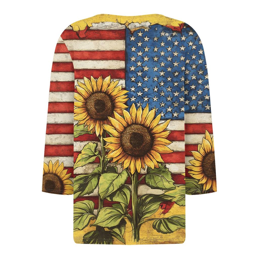 Women's T Shirt Tee Print Button 3/4 SleeveDaily Weekend Fashion Basic V- Neck Regular Top