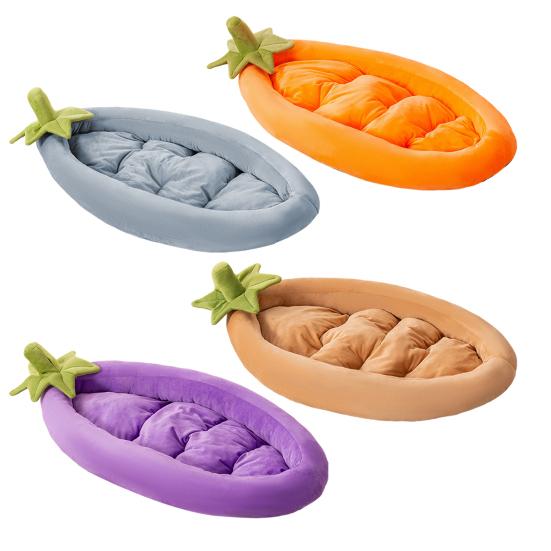 Eggplant Cats Bed Vegetable Shape Pet Sofa with Removable Cushion Joint Support Cute Pet Bed for Cats Small Dogs Kittens