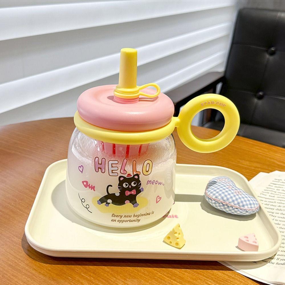 950ml Transparent Plastic Cup Straw Cup Drinking Water Bottle Graffiti Water Bottles  Bubble Tea