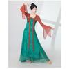Women's Chinese Classical Dance Costume, Red Green Contrast Color Flowy Chiffon Performance Dress With Long Sleeves