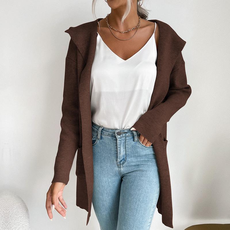

2025 Новый осенне-зимний вязаный кардиган женский повседневный универсальный свитер-жакет женский S коричневый