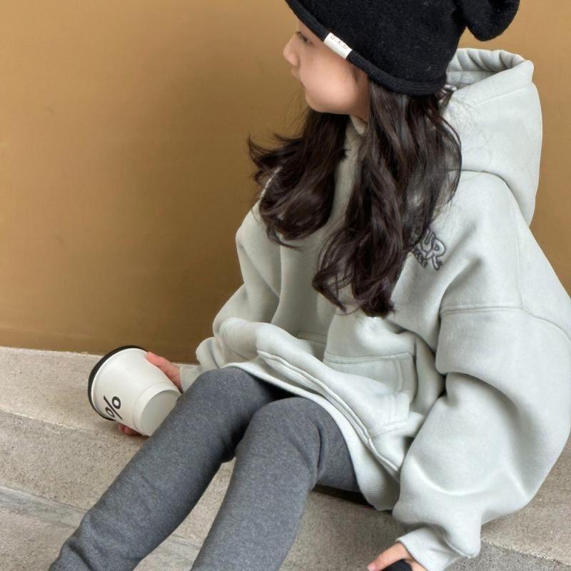 Felpa con cappuccio foderata in pile da bambina, spessa, calda, vestibilità ampia, top invernale per bambini