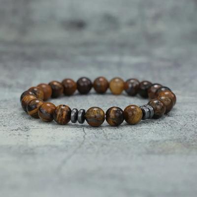 Echtes Naturstein-Perlenarmband Herren 8MM Howlith Obsidian Tigerauge Perlen Elastisches Band Armbänder Homme Schmuck
