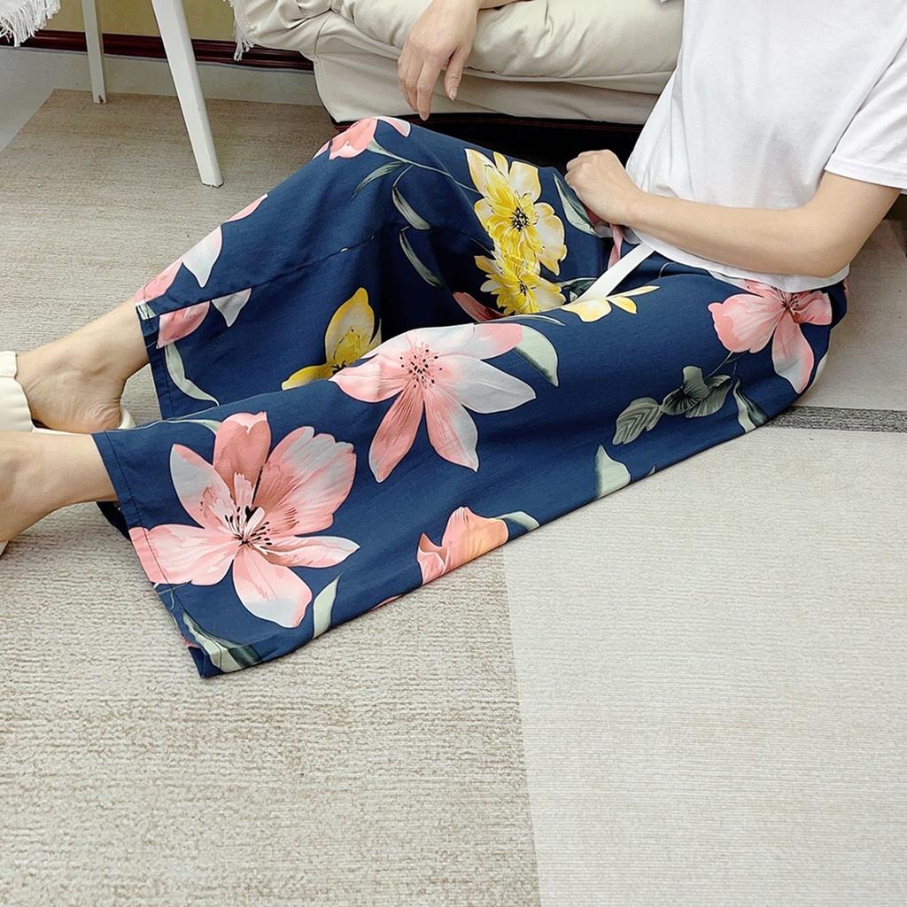 Summer Thin Cotton Rayon Ultra-Light Puff Wide Leg Ankle Pants for Women  Home Pants Plus Size Artificial Cotton Pants