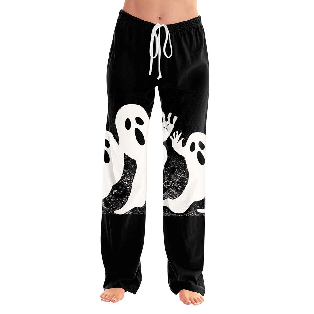 Women's Halloween Print Pants with Elastic Waist and Drawstring for Casual Home Sleepwear