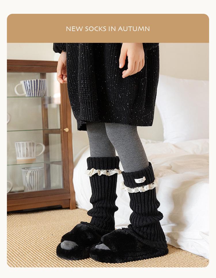 Girls' Korean Style Lace Trim Fold-over Slouch Socks - Thick Autumn/Winter Warm Calf Leg Warmers