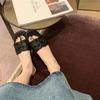 Fashion 2024 New Design Comfortable Fashion Square Head Chunky High Heels Single Shoes Elegant Slip On Women Flat Soft Sole Slippers