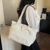 Solid Color Cotton Padded Shoulder Bag Large Capacity Nylon Handbag Bow Tote Bag  Office Worker