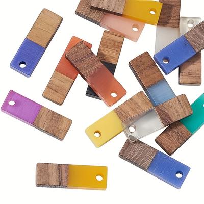 2/6/12 Stück Naturholz Harz Anhänger Rechteckiger Harz Anhänger Farbkontrastierende Spleißung Holzstreifen Anhänger DIY Armband Halskette Ohrringe