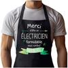 Kitchen Apron - Thank You Electrician - Black - Durable Cotton - Breton Print