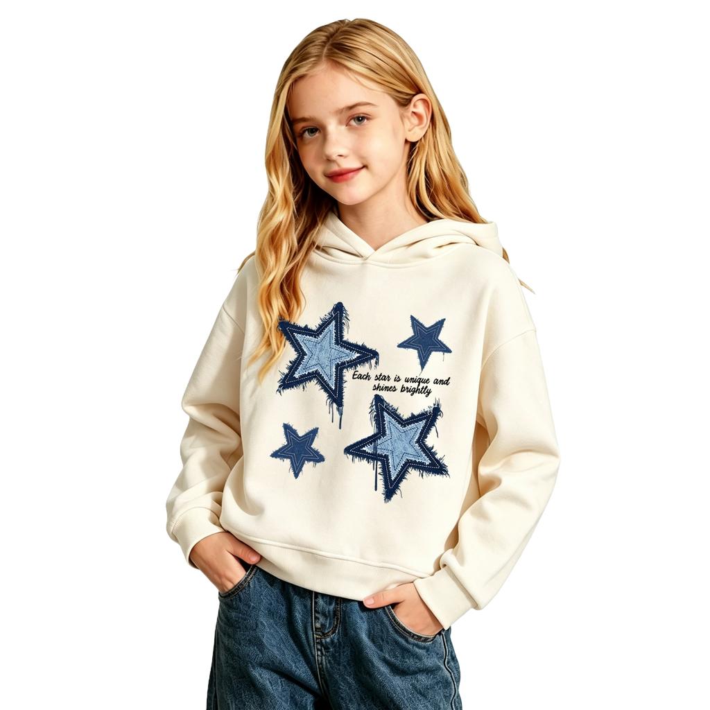 Boys Girls Casual Pullover Hoodie with Star and Letter Print for Sports and Daily Wear