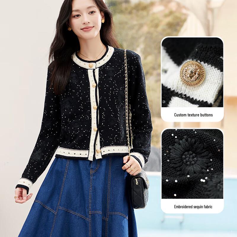 

VICTORIA&VERA Women s Color-Block Knitted Cardigan Jacket M