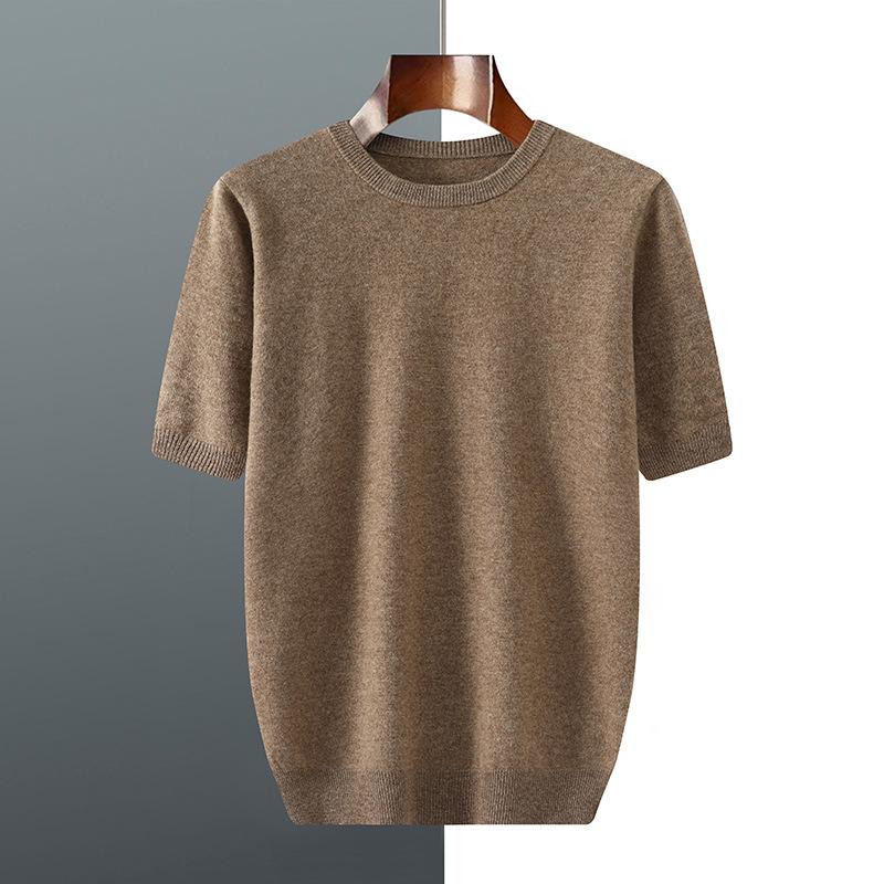 Men's Short-sleeved Fall/winter Casual Lightweight T-shirt with Simple Texture for Casual Office Wear, Round-neck Base Layer Sweater, Knitted Garment