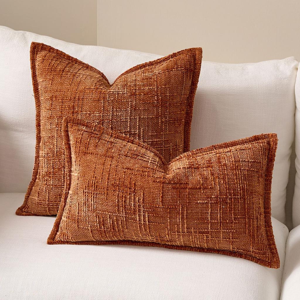 Simple Comfortable Pillow Cover Chenille Bamboo Joint Yarn Edge-Pressed Sofa Throw Pillowcase Pure Color Headboard Cushion Cover