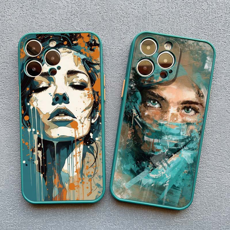 Portrait Art Watercolor Painting Phone Case For iPhone 15 14 13 12 Mini 11 Pro Max SE2 15 14 7 8 Plus XS X XR Shockproof Covers