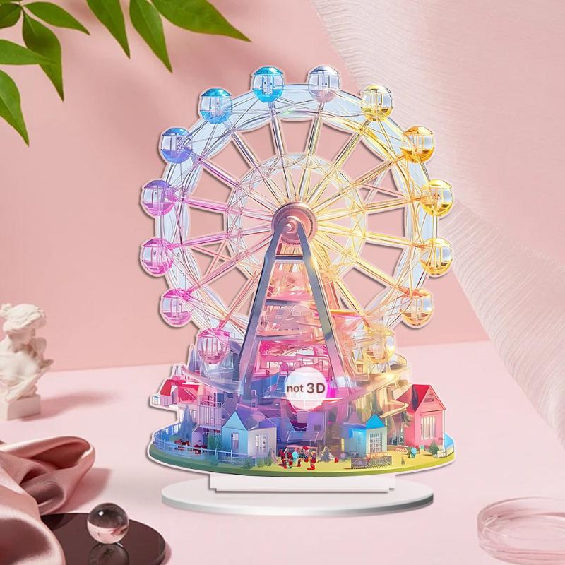 Ferris Wheel Pattern Table Sign Desktop Ornament Waterproof Decorative Accessories Lightweight Collection Colorful, Wall Decor Art 15.7*20cm