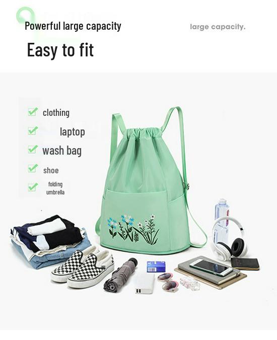 Casual Embroidered Folding Gym Backpack - Large Capacity, Wet/Dry Compartments, Ideal for Short Trips and Sports.