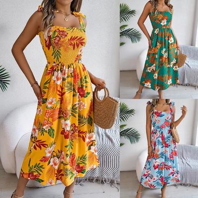 Spring Summer Floral Beach Vacation Sling Dress