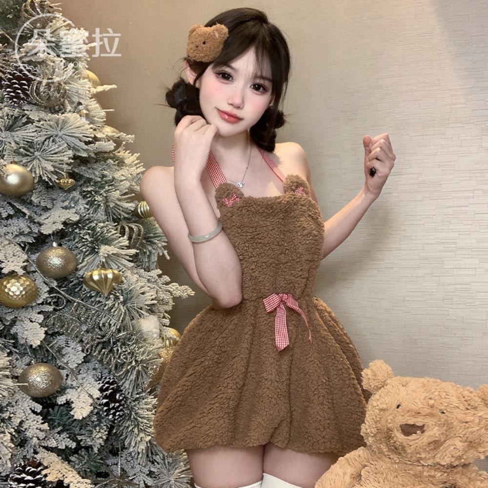 Plush Backless Short Skirt with Neck Bear Two-dimensional Cute Maid with Sexy Underwear Female Cosplay F571