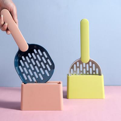 Cat Litter Shovel with Holder Cat Poop Scoop Sifting Shovel with Base Easy Clean Pet Waste Scooper for All Breeds