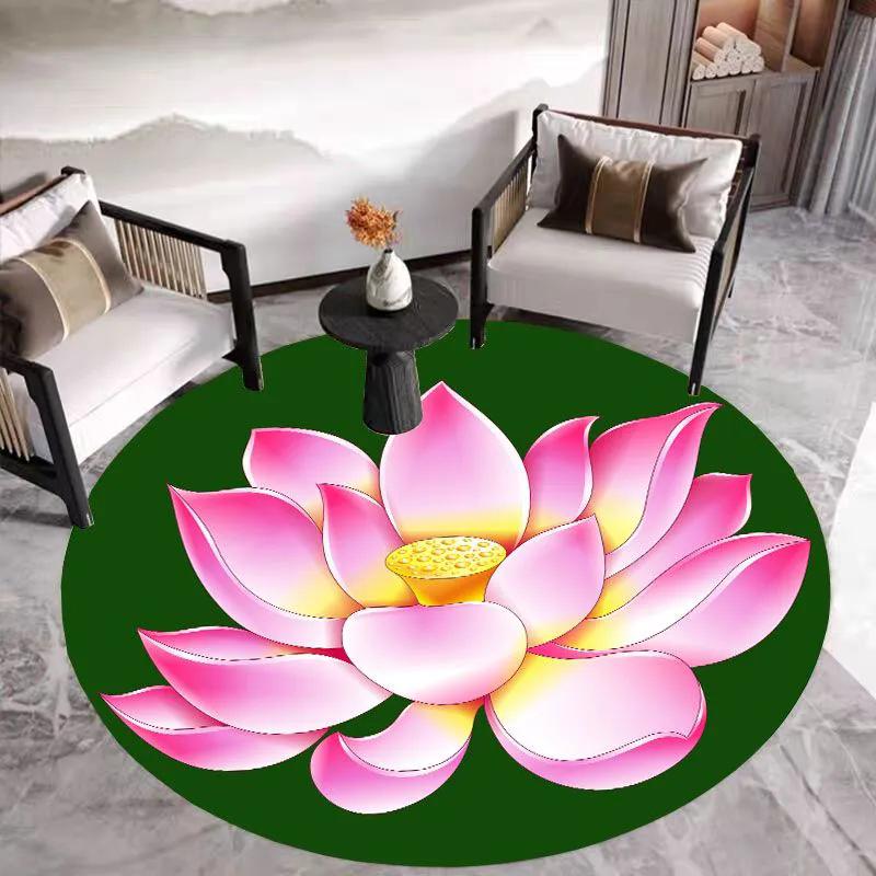 

WTEMPO Round 3D Printed Living Room Modern Bedroom Carpets Home Swivel Chair Hanging Basket Custom-made Floor Mats Beside The Bed 80cm светло-розовый