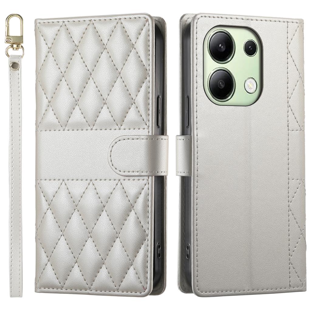 Etui dla Xiaomi Redmi Note 13 4G, Pikowanie w romby, Portfel z podstawką, Skórzane etui na telefon z długim/krótkim paskiem