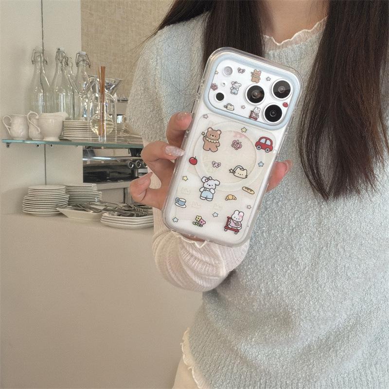 Korean Style Animal Magnetic Phone Case for iPhone 17/16 Pro Max/15 Pro - Girly Heart Design