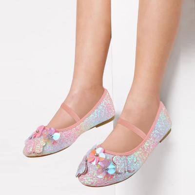 2025 neue Mädchen-Einzelschuhe mit flachem Mund, Regenbogen-Pailletten-Kleid, Doudou-Schuhe mit flachem Boden, Prinzessinnenschuhe für Kinder