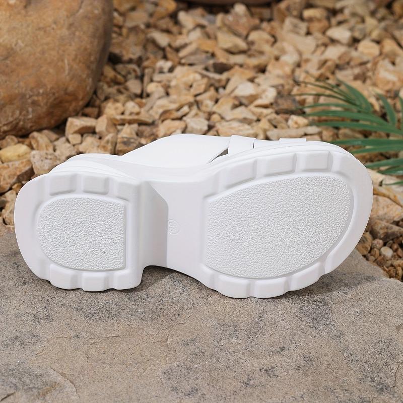 Women's Stylish White Platform Sandals with Transparent Flower Design - Open-Toe Summer Slippers with Thick Sole for Comfort and Height Enhancement