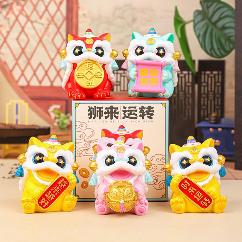 Cute Mini Fortune Dance Lions Figurine Blessing  Year Dance Lions Statue Chinese Style Lucky Small Ornament
