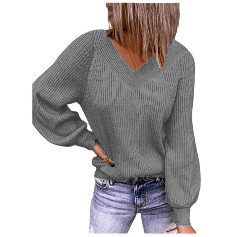 Women S Loose Fit V Neck Solid Color Pullover Knit Sweater