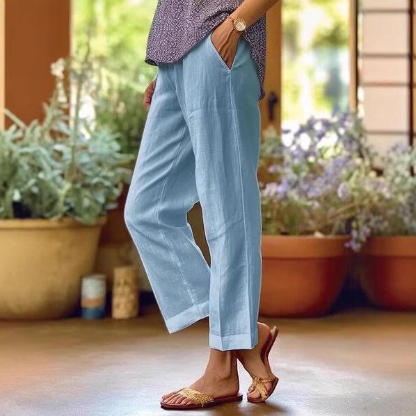2026 Women s Spring/Summer Solid Color Cotton Linen Elastic Waist Wide-Leg Casual Pants S