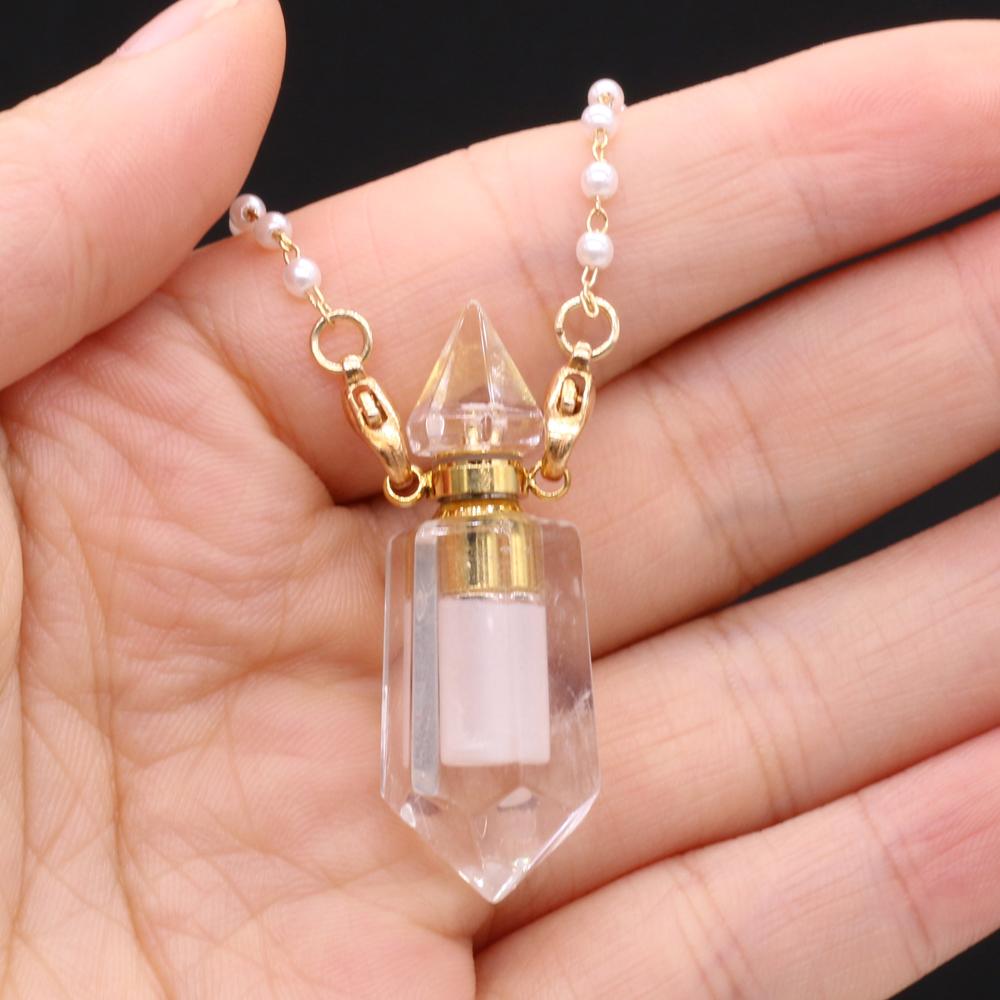 1 bucă piatră naturală de modă cuarț transparent sticla de parfum pandantiv perle coliere cu lanț pentru femei articole de bijuterii de nuntă