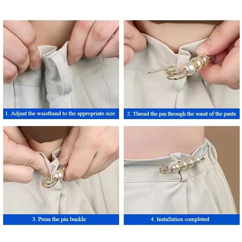 6/12PCS Random Mix Size Waistline Adjusting Pin Trousers Waist Fastener Pin Clip Fashion Artificial Pearl Decorative Buckles ZYF