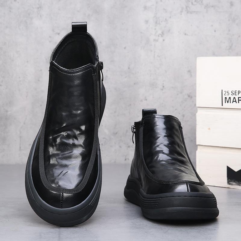2025 autumn and winter high-end men's cotton shoes are comfortable and casual, velvet high-top men's shoes are versatile and short boots are trendy
