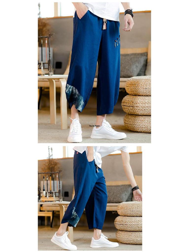 Men's Loose-Fit Cropped Cotton & Linen Pants