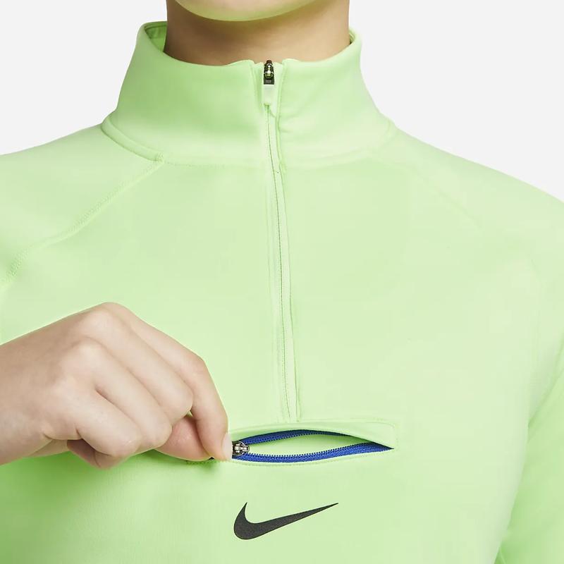 Nike Logo Zip-Up Running Casual Sports Stand Collar Long Sleeve T-Shirt Women Tops Green DM7569-345